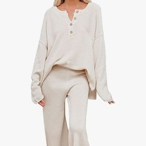 Knit top and wide leg pants matching set